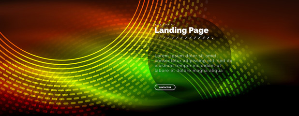Obraz premium Neon glowing techno lines, hi-tech futuristic abstract background template with circles, landing page template