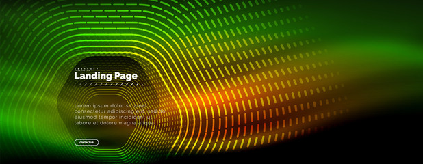 Obraz premium Neon glowing techno hexagon shape lines, hi-tech futuristic abstract background, landing page template