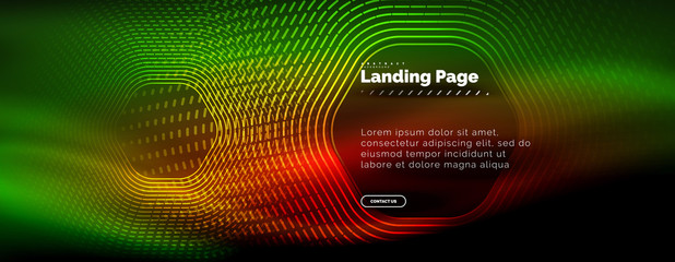 Neon glowing techno hexagon shape lines, hi-tech futuristic abstract background, landing page template