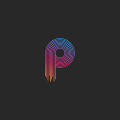 Letter P logo monogram linear trendy colorful gradient, thin lines circle geometric shape design element. - obrazy, fototapety, plakaty