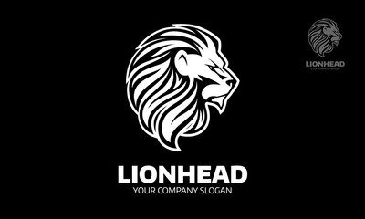 Lion head logo template suitable for businesses and product names.Element for the brand identity, vector illustration, emblem design on black background.