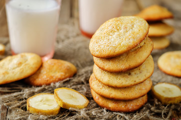 Banana cookies with milk and banana slices