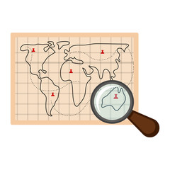 Map with marks and a magnifying glass icon