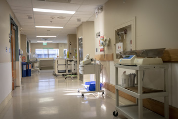 Medical Equipment in a Hospital Hallway