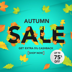 Autumn sale banner template with leaves, fall leaves for shopping sale. banner design. Poster, card, label, web banner. Vector illustration