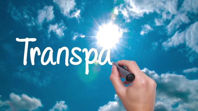 Transparency - concept with hand writing on the sky. Man writing. Blue sky with clouds time lapse. Sky is the limit circled. Business, technology, internet concept. film look. 4k