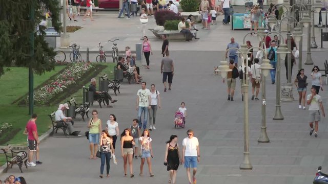 People are walking. Timelapse in the center of Nis.