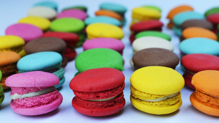 Fototapeta na wymiar Close up of French macaroons colorful sweet and dessert