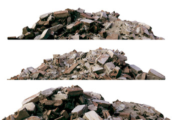 Heaps of rubble and debris isolated on white 3d illustration