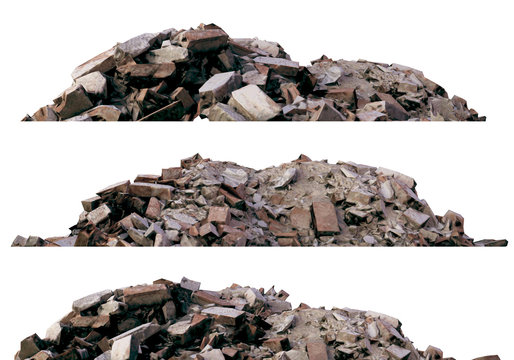 Heaps of rubble and debris isolated on white 3d illustration