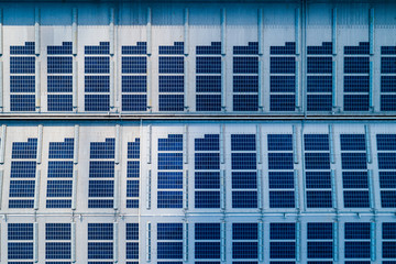 aerial view of factory roof with solar panels