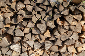 Front view of stacked fire wood