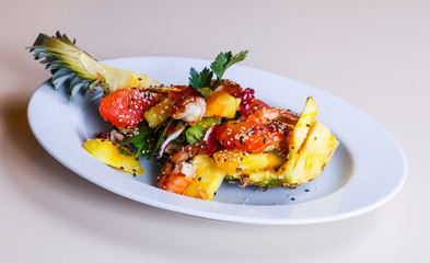 Pineapple with seafood