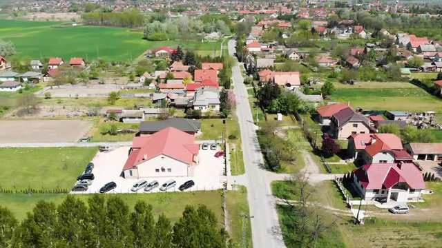 Aerial footage of the Ráckeve Adventist Church and surrounding town.