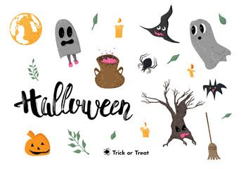 Happy Halloween creative hand lettering composition. Vector illustration.