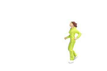 Fototapeta na wymiar Miniature people running isolated on white background with clipping path