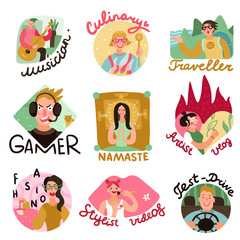 Video Bloggers Emblems Set