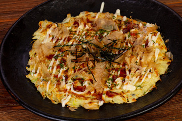 Japanese pizza with seafood