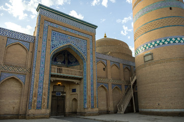 Entrance in Islom Xoja complex in the city of Khiva. Uzbekistan