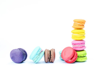 mixed mini french macaroons pastel color grounds Isolated on white backgrounds