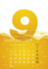 2019 Calendar month September beer orange background