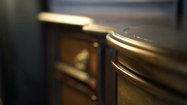 Detail furniture craft antique wood table close up