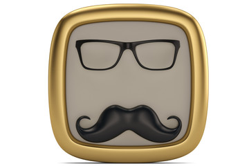 Glasses and mustache icon isolated on white background 3D illustration.