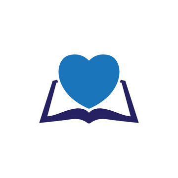 love heart with book logo icon vector