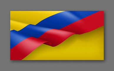 Colombian patriotic festive banner with tricolor. Realistic waving colombian flag on yellow background. Colombia republic day vector card with empty space. Independence, democracy and freedom