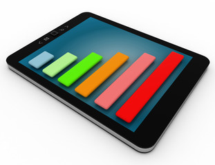 Computer tablet pc with bar graph . 3d rendered illustration