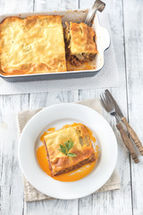 Portion of moussaka