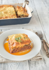 Portion of moussaka