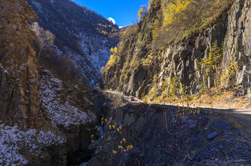 Road to Ushguli through a mountain gorge