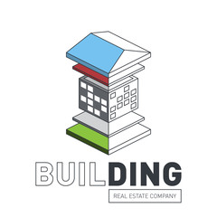 Stylized drawing of building house from plates of different colors logo template. For real estate agencies and construction company. Vector illustration.