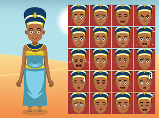 Egypt Nefertiti Cartoon Emotion faces Vector Illustration