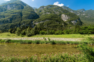 Fototapeta na wymiar Valsugana (Sugana Valley) and the River Brenta - Trentino Alto Adige, Italy 