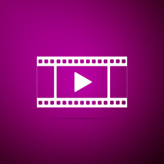 Play Video icon isolated on purple background. Flat design. Vector Illustration