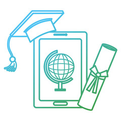 tablet with hat and diploma graduation