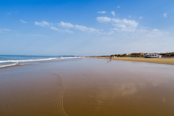Barrosa beach in Sancti Petri, Spain, at low tide