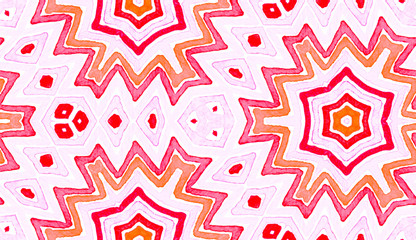 Pink red Geometric Watercolor. Delightful Seamless Pattern. Hand Drawn Stripes. Brush Texture. Emine