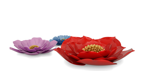 3D flowers isolated on white background 3D illustration.