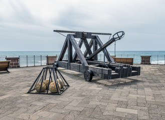 ancient catapult on the ramparts of Alghero 