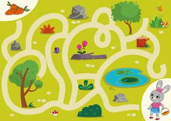 Rabbit  Maze Game for Children. Vector illustration.