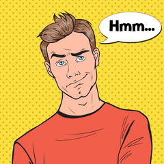 Pop Art Concerned Man Portrait. Thoughtful Worried Guy Facial Expression. Vector illustration © Pavlo Syvak