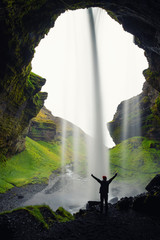 Beautiful Kvernufoss waterfall in south Iceland Summer. © devilkae