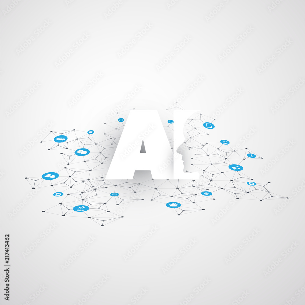 Poster artificial intelligence, internet of things and smart technology concept design with ai logo and ico