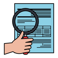 hand with document and magnifying glass