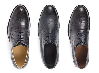 Male fashion with shoes on white top view