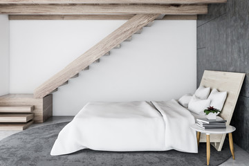 Fototapeta na wymiar White and wooden Scandinavian bedroom