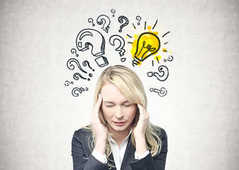 Stressed attractive blonde woman, answer search